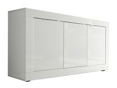 Buffet 3 portes bois laqué blanc brillant Assic L 160 cm