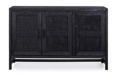 Buffet 3 portes WAKY 125 cm - Bois massif et rotin noir