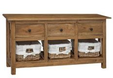 Buffet 3 tiroirs 3 paniers en rotin amovibles Mostane 100 cm - Bois d'acajou massif