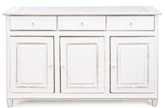 Buffet 3 tiroirs 3 portes en bois de manguier blanc patiné Kolita 150 cm