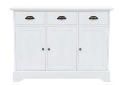 Buffet 3 tiroirs 3 portes Frenky 105 cm - Bois massif blanc