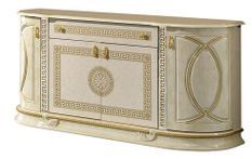 Buffet 4 portes 1 tiroir bois vernis laqué brillant beige et doré Venus 163 cm