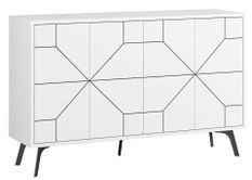 Buffet 4 portes bois blanc motif géométrique Kuzako 123 cm
