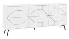 Buffet 4 portes bois blanc motif géométrique Kuzako 184 cm