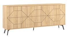 Buffet 4 portes bois clair motif géométrique Kuzako 184 cm