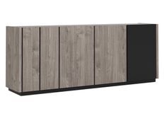 Buffet 4 portes style vintage bois clair et acier noir Naples 220 cm