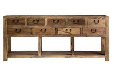 Buffet 8 tiroirs bois de Pin massif recyclé naturel vieilli Ikast 190 cm