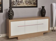 Buffet à LED 3 portes bois blanc et chêne clair Aude L 200 cm