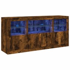 Buffet avec lumières LED chêne fumé 142,5x37x67 cm