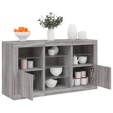 Buffet avec lumières LED sonoma gris 123x37x67 cm