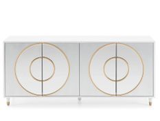 Buffet blanc art déco façade miroir et métal doré ROTHMAN
