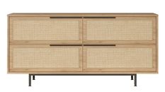 Buffet bois et rotin 4 portes battantes Zenax 160 cm