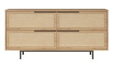 Buffet bois et rotin 4 portes battantes Zenax 160 cm