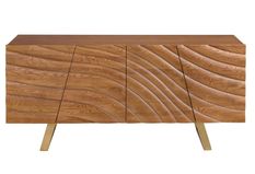 Buffet design 180 cm en noyer clair et acier doré – 4 portes avec fermeture Soft Close