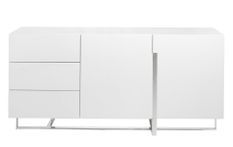 Buffet design 2 portes 3 tiroirs Dezina 180 cm - Laqué blanc et acier chromé