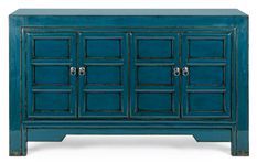 Buffet en bois bleu canard 4 portes Juan 133 cm