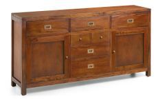 Buffet en bois d'acajou massif FALKANE 170 cm - 2 portes et 7 tiroirs