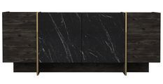 Buffet en bois gris foncé et noir effet marbre 4 portes Flora 180 cm