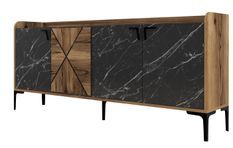 Buffet en bois naturel et noir effet marbre 4 portes Zenyte 180 cm