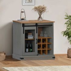 Buffet HALDEN porte coulissante gris 80x40x80 cm bois massif
