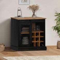 Buffet HALDEN porte coulissante noir 80x40x80 cm bois massif