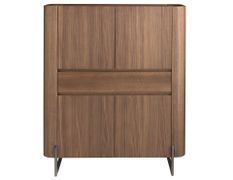 Buffet haut 4 portes Bokane 115 cm - Noyer et acier chromé