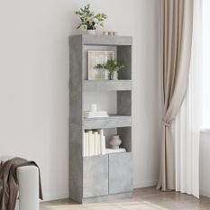 Buffet haut 63x33x180 cm gris béton bois d'ingénierie