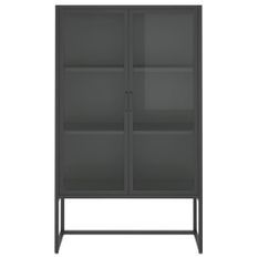 Buffet haut Anthracite 80x35x135 cm Acier et verre trempé