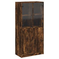 Buffet haut avec portes chêne fumé 68x37x142 cm bois ingénierie