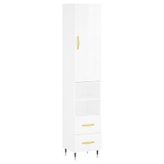 Buffet haut Blanc brillant 34,5x34x180 cm Bois d'ingénierie