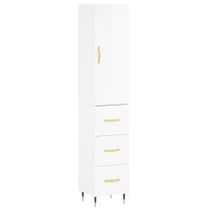 Buffet haut Blanc brillant 34,5x34x180 cm Bois d'ingénierie