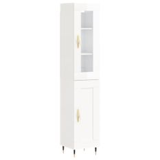 Buffet haut Blanc brillant 34,5x34x180 cm Bois d'ingénierie