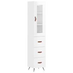 Buffet haut Blanc brillant 34,5x34x180 cm Bois d'ingénierie