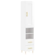 Buffet haut Blanc brillant 34,5x34x180 cm Bois d'ingénierie