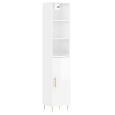 Buffet haut Blanc brillant 34,5x34x180 cm Bois d'ingénierie