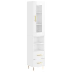 Buffet haut Blanc brillant 34,5x34x180 cm Bois d'ingénierie