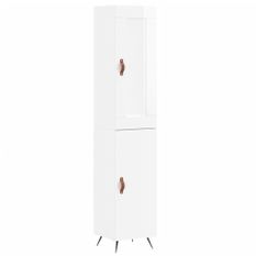 Buffet haut Blanc brillant 34,5x34x180 cm Bois d'ingénierie
