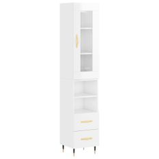 Buffet haut Blanc brillant 34,5x34x180 cm Bois d'ingénierie