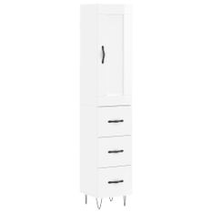 Buffet haut Blanc brillant 34,5x34x180 cm Bois d'ingénierie