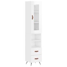 Buffet haut Blanc brillant 34,5x34x180 cm Bois d'ingénierie