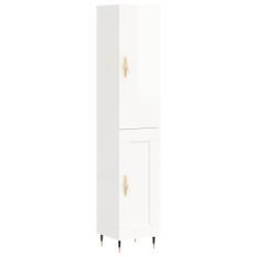 Buffet haut Blanc brillant 34,5x34x180 cm Bois d'ingénierie