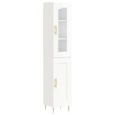 Buffet haut Blanc brillant 34,5x34x180 cm Bois d'ingénierie