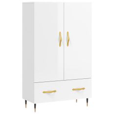 Buffet haut blanc brillant 69,5x31x115 cm bois d'ingénierie