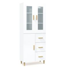 Buffet haut Blanc brillant 69,5x34x180 cm Bois d'ingénierie