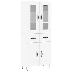 Buffet haut Blanc brillant 69,5x34x180 cm Bois d'ingénierie