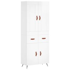 Buffet haut Blanc brillant 69,5x34x180 cm Bois d'ingénierie