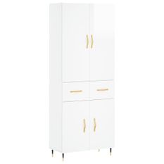 Buffet haut Blanc brillant 69,5x34x180 cm Bois d'ingénierie