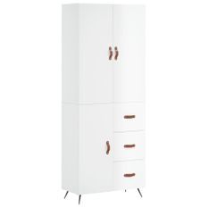 Buffet haut Blanc brillant 69,5x34x180 cm Bois d'ingénierie