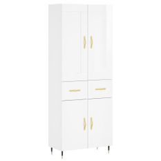 Buffet haut Blanc brillant 69,5x34x180 cm Bois d'ingénierie