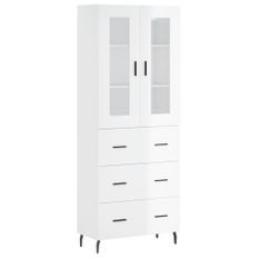 Buffet haut Blanc brillant 69,5x34x180 cm Bois d'ingénierie